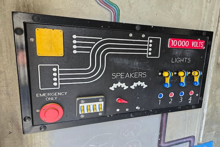 Industrial looking play panel at Frew Park.