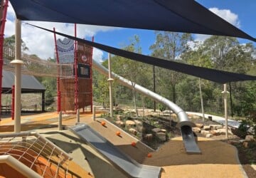Tunnel slide and towers at Glider Park in Morayfield.