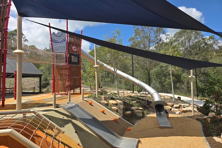 Tunnel slide and towers at Glider Park in Morayfield.