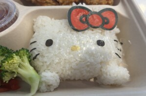 Hello Kitty shaped rice at Hello Kitty and Friends Cafe on the Gold Coast.