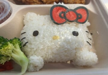 Hello Kitty shaped rice at Hello Kitty and Friends Cafe on the Gold Coast.