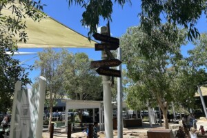 Signposts at The Backyard at Westfield Coomera.