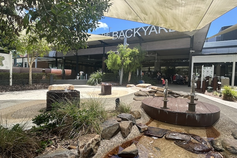 Water play area at The Backyard at Westfield Coomera.