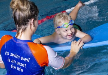 Teacher in pool with child at Carlile Swim.
