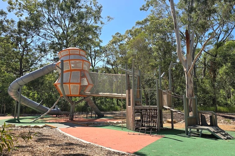 Play tower and trees at John Bray Park.