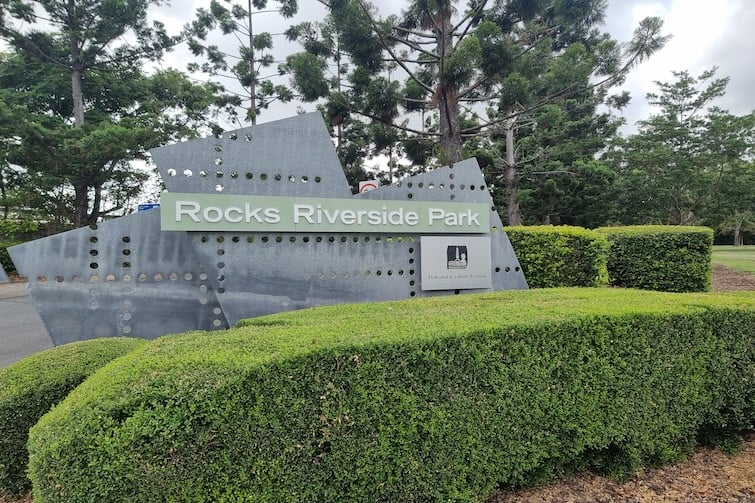 Main sign at Rocks Riverside Park.