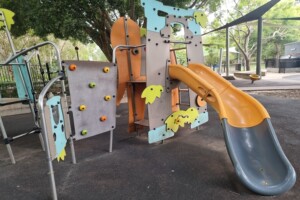 Slide and toddler fort at Rocks Riverside Park.