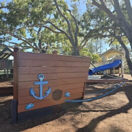 Boat play structure at Rotary Park (Amity Playground) in Redcliffe.