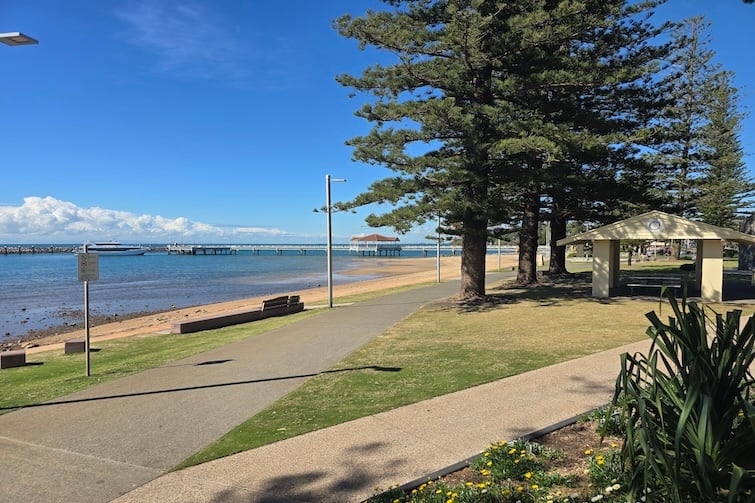 Pathways along the waterfront at Rotary Park (Amity Playground) in Redcliffe.