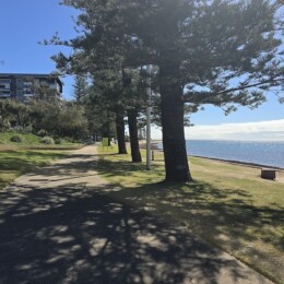 Pathway along the waterfront at Rotary Park (Amity Playground) in Redcliffe.