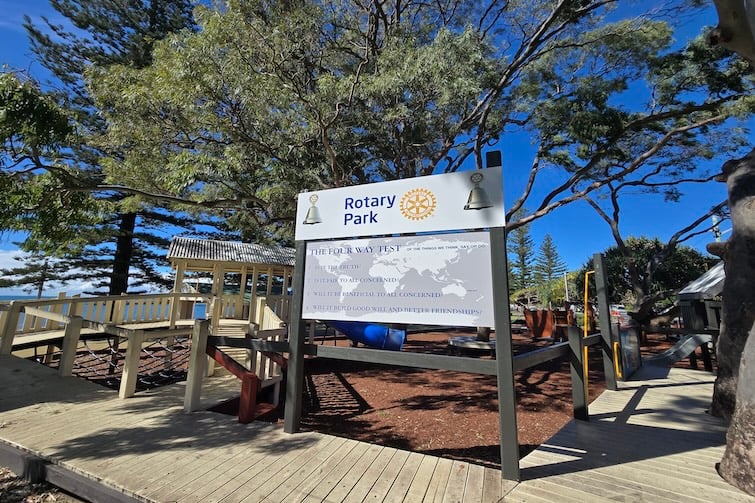 Rotary Park sign at Rotary Park (Amity Playground) in Redcliffe.