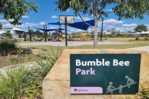 Main sign at Bumble Bee Park in Ripley.
