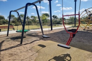 Swings at Bumble Bee Park in Ripley.