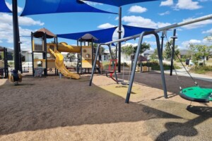 Swings and play fort at Bumble Bee Park in Ripley.