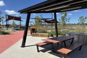 Picnic shelter at Daybreak Park, Walloon.