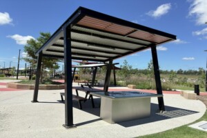 BBQ and covered picnic table at Daybreak Park, Walloon.