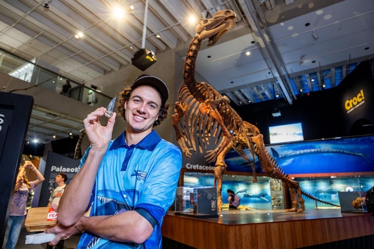 Travis Enright at the launch of Dinosaur Week at the Queensland Museum.