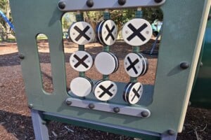 Noughts and crosses play panel at Harold Kielly Park.