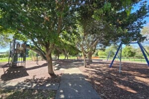 Pathway and playground at Harold Kielly Park.