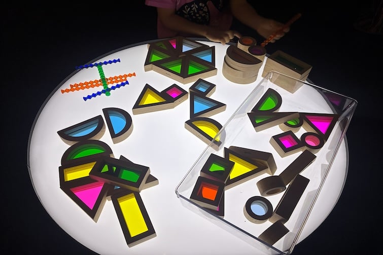 Coloured blocks at LightPlay, Ipswich Art Gallery.