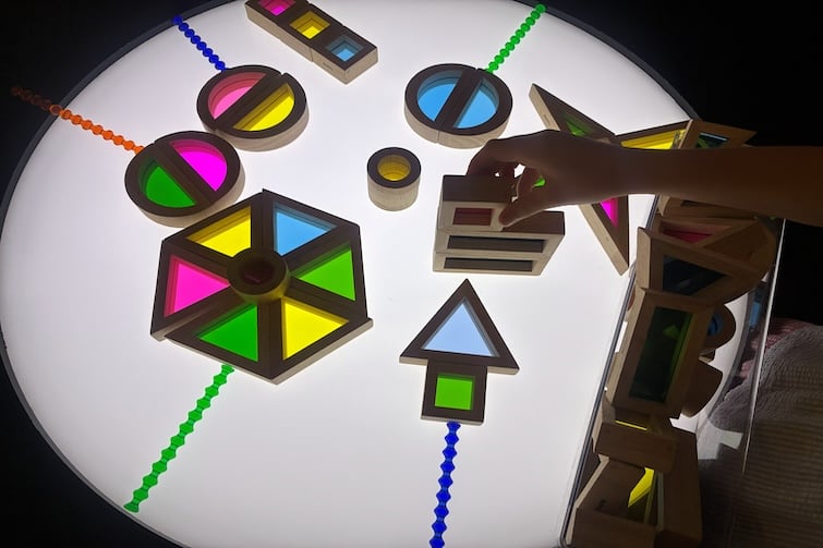 Coloured blocks at LightPlay, Ipswich Art Gallery.