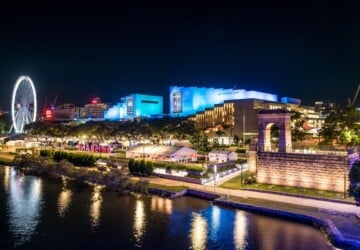 Night view of Brisbane QPAC attraction.