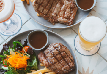 Cleveland Sands Hotel steak meal with beer.