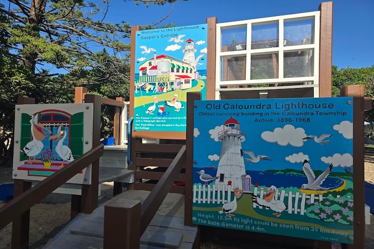 Colourful artwork on the play equipment at Happy Valley Playground in Caloundra.