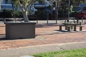 BBQ and picnic table at Happy Valley Playground in Caloundra.