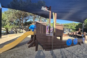Wooden pirate ship at Happy Valley Playground in Caloundra.