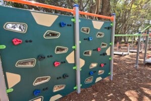 Climbing wall at Colmslie Beach Reserve.