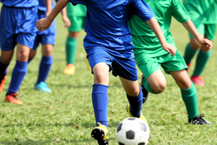 GOALS Soccer green and blue soccer teams legs