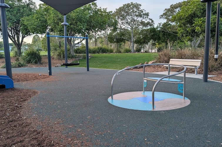 Accessible carousel and nest swing at Newport Park.