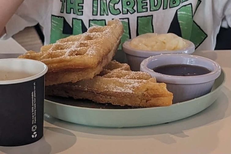 A kids meal of waffles and ice cream at Degani Capestone.