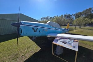 Plane and information panel at Queensland Air Museum, Caloundra.