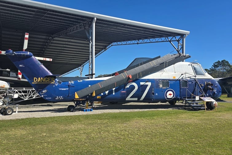 Helicopter on display outside at Queensland Air Museum, Caloundra.