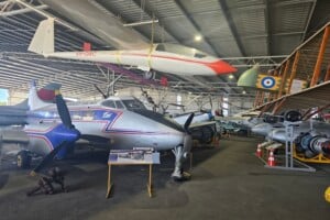 Several planes inside a hangar at Queensland Air Museum, Caloundra.