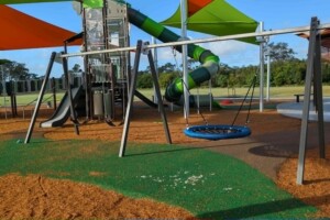Nest swing and fort at Thistle Place Park, Palmview.