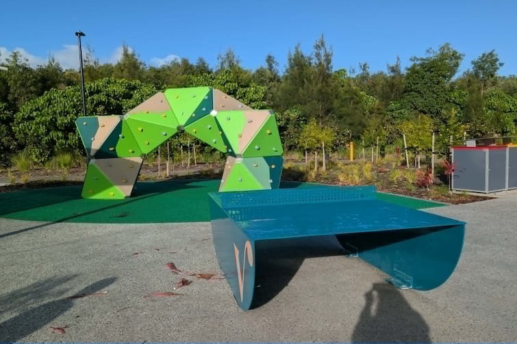 Table tennis table and climbing structure at Thistle Place Park, Palmview.