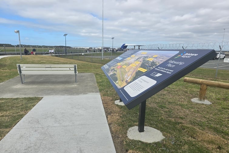 Bench seat and sign at Fellowship Place at Brisbane Airport.