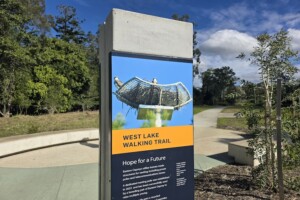 Informative sign at the Moreton Bay Central Lakes walk.