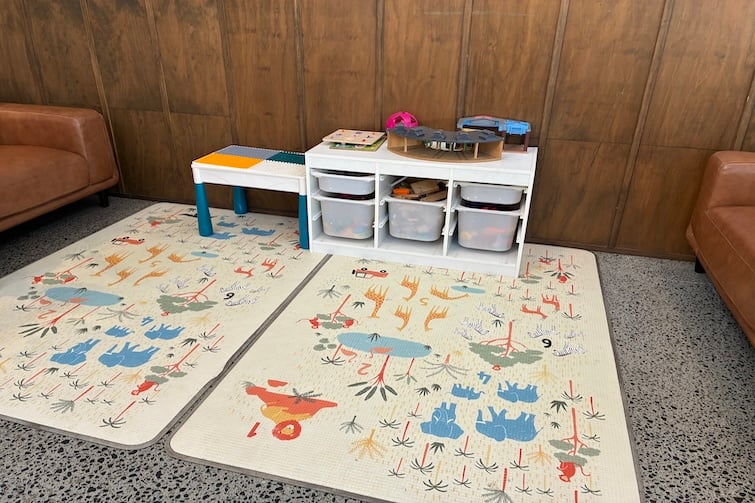 Inside play area with play mats at The Foundry Cafe in Brassall.