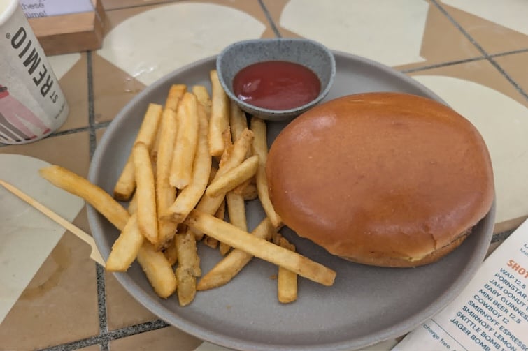 Burger and chips at Brighton Hotel.
