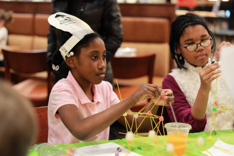 Engineering For Kids students building spaghetti matrixes.