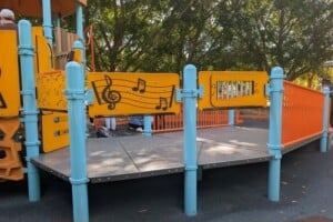Ramp and musical play panels at The Hills District All Abilities Park.