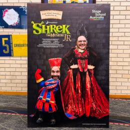 Stage school Australia shrek jr cut outs in the foyer